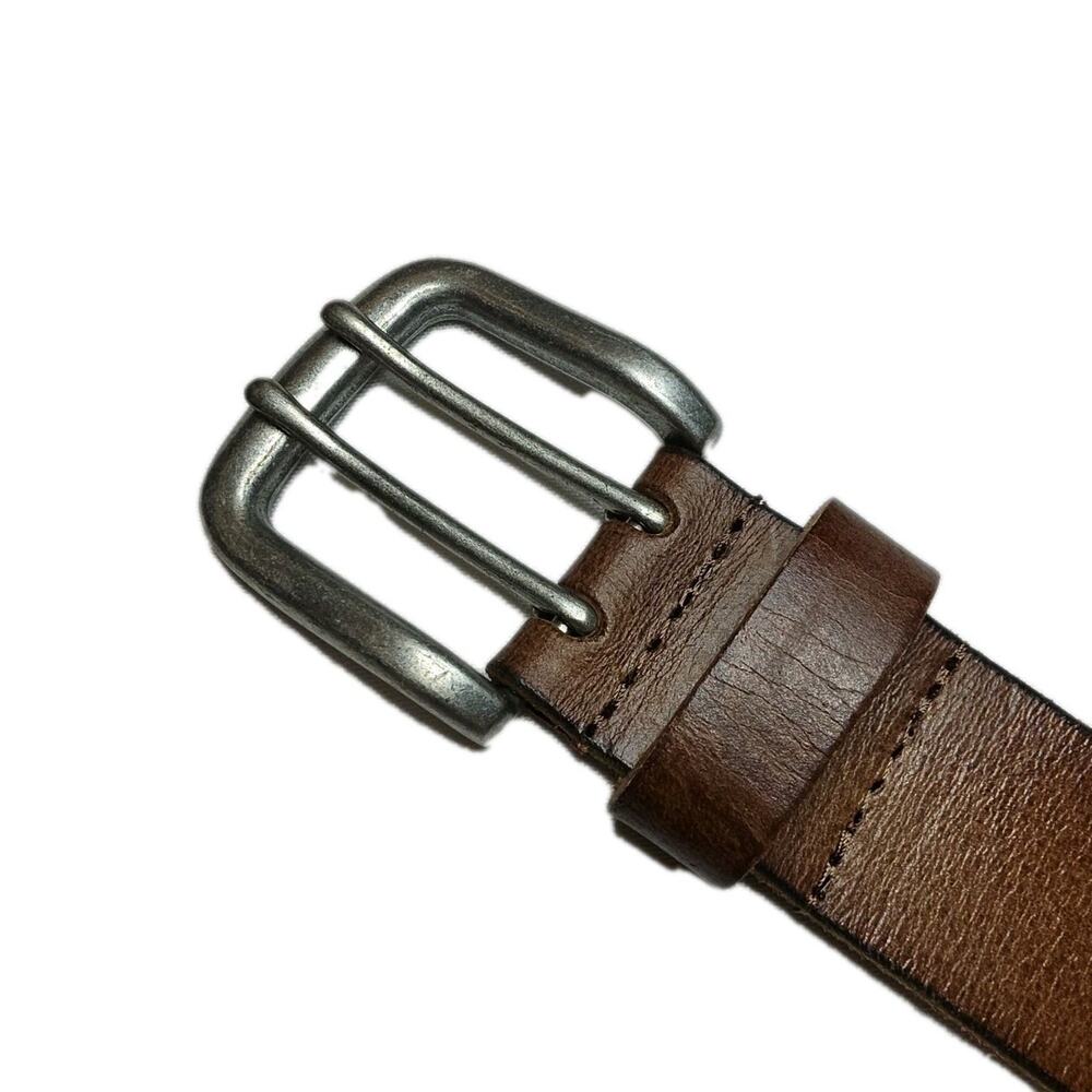 DOUBLE PRONG BROWN LEATHER BELT WIDE Men Women XL 42-44 NEW SILVER BUCKLE STURDY
